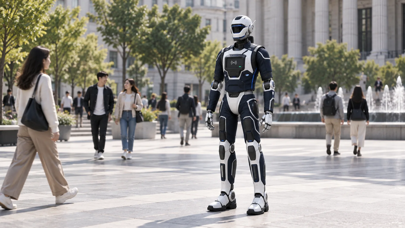 城市广场中的 T800 机器人概念示意